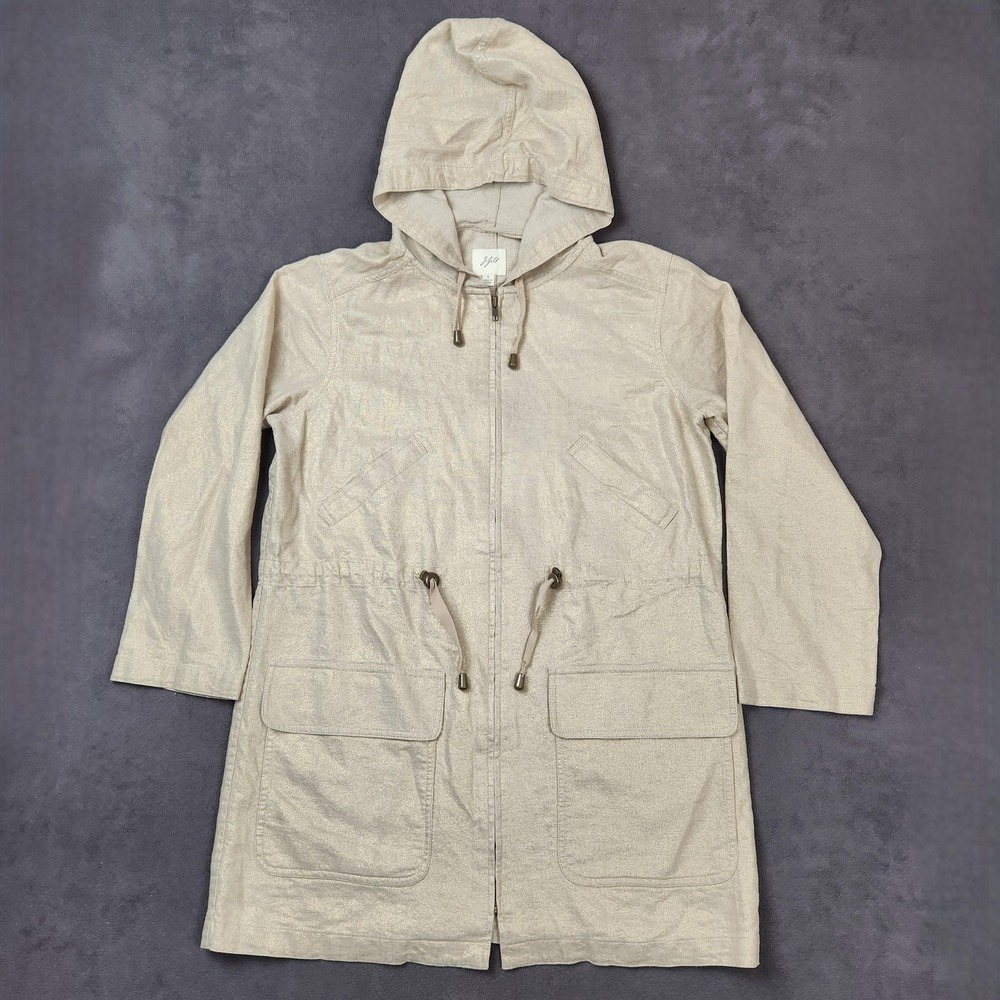 J Jill Jacket Womens Small Hooded Linen Blend Drawstring Utility Pockets Coat